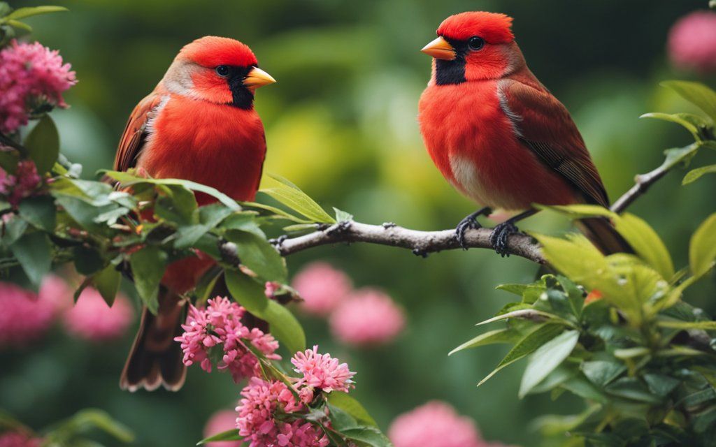 a couple of red birds in the garden